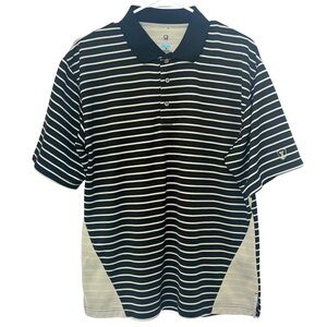 Pro Tour Men's Short Sleeve Collared Golf Polo Shirt, Striped Black/Cream, Sz M